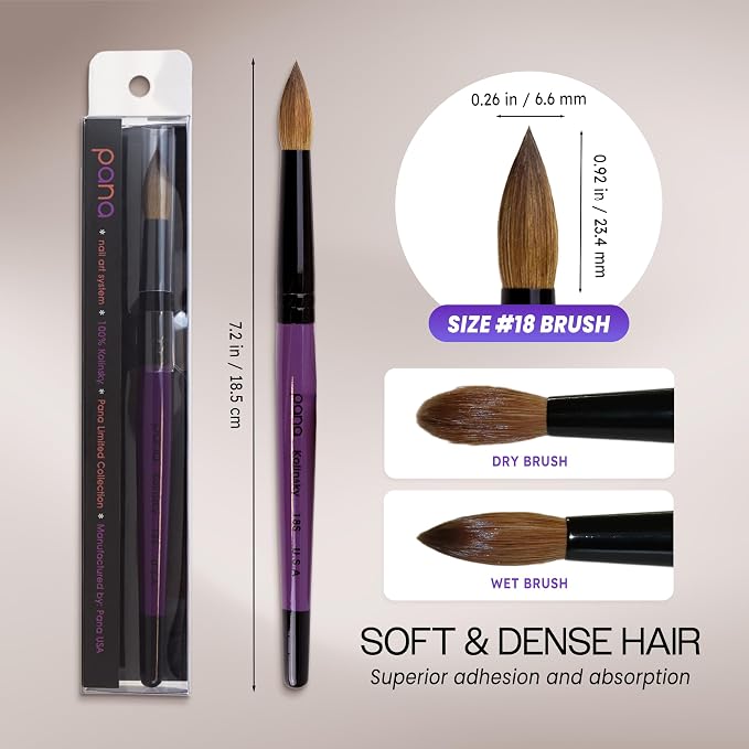 Profession Purple Wood Kolinsky Acrylic Nail Brush (Size: 6, 8, 10, 12, 14, 16, 18, 20, & 22) PANA Brand High End Quality 100% Pure Kolinsky Hair (Size 18)