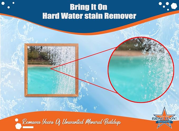 BRING IT ON! CLEANER Hard Water Stain Remover 32 Oz| Soap Scum, Calcium, Lime Scale, Remover for Shower Door, Tile, Glass, Fiberglass, Bathroom, Sink, Stone, Door