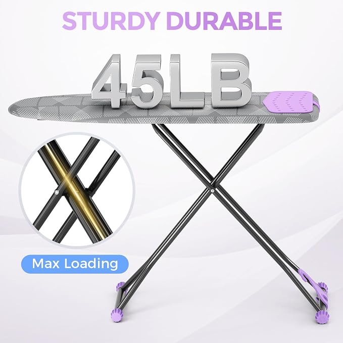 APEXCHASER Ironing Board with Iron Rest, Compact and Space Saver Iron Board, Extra Thick Cover, Height Adjustable, Wall Mount & Closet Hanger 13x43 Grey