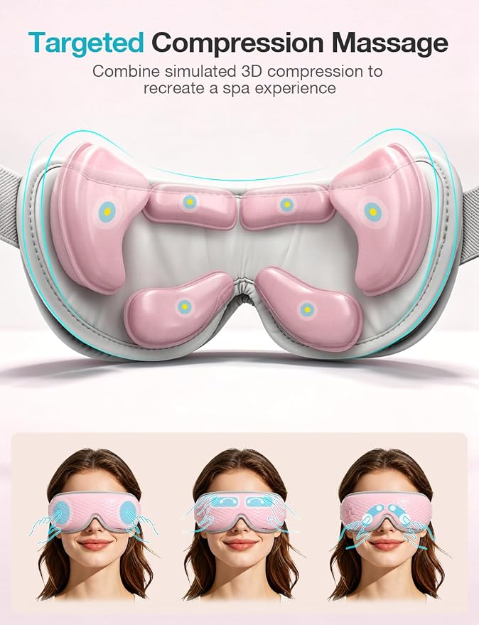ALLJOY Eye Massager with Heat,Birthday Gifts for Women Men, Bluetooth Music Sleep Mask for Migraine Relief, Eye Strain, Dark Circles & Dry Eyes(Pink)