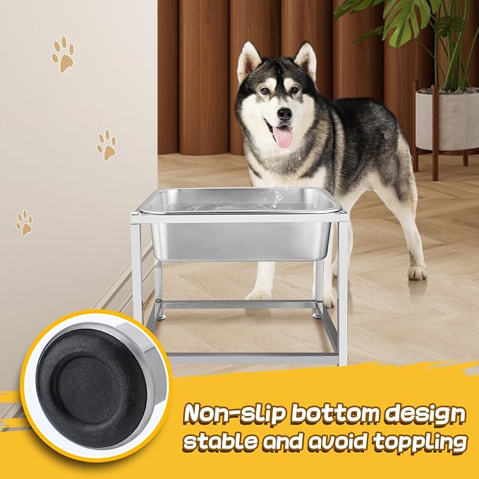 2 Gallons Large Elevated Dog Water Bowl - 11.5''H Durable Stainless Steel Raised Dog Bowl with Stand for Large Dogs, Easy to Clean and Assemble for Indoor Outdoor | 11.5'' H Sturdy Stainless Steel Raised Dog Bowl with Stand for Large Dogs, Easy to Clea...
