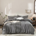 Dark Grey Duvet Cover King Size Bedding Set Cover 100% Washed Cotton Duvet Cover with Zipper Closure and 2 Pillowcases, 104inch x 90inch