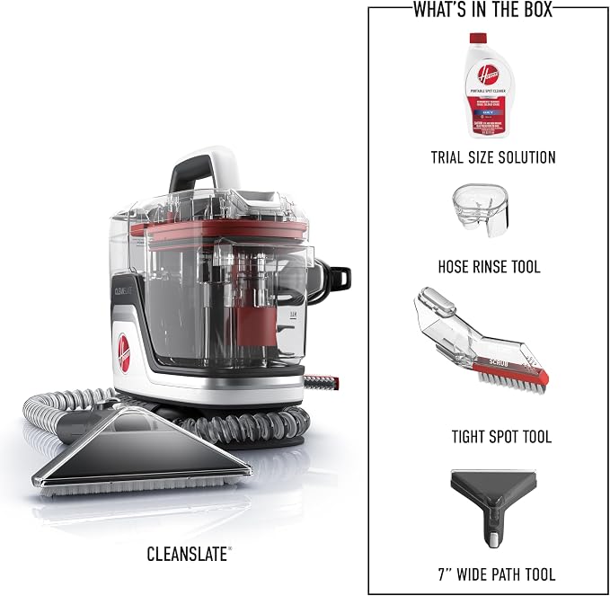 Hoover CleanSlate Plus Portable Carpet + Upholstery Spot Cleaner Machine | Powerful Suction with Versatile Tools, Pet Stain Remover, Car and Auto Detailer, Pair with Hoover Carpet Cleaner Solution