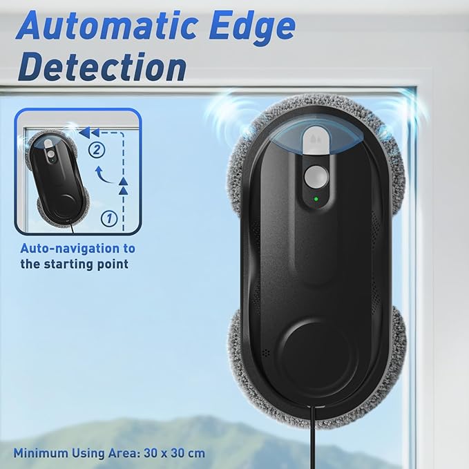 KKI Window Cleaning Robot, Automatic Window Cleaner Robot, Dual Spray, Max 3200Pa, AI Path Planning & Edge Detection, Remote Control for High-Rise Windows, Indoor/Outside,8Cloths