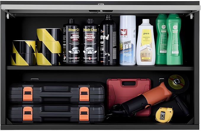 VEVOR Metal Wall Cabinet, 30.31 x 12.01 x 19.69 Inch, Floating Garage Tool Cabinet with Up-Flip Door and Shelf, 240 lbs Load Capacity, Fit for Garage, Basement, Kitchen, Warehouse Assembly Required