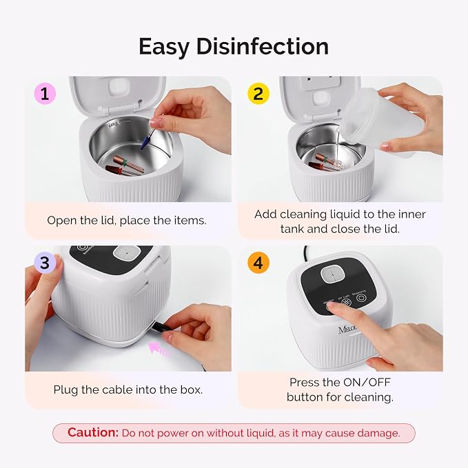 MelodySusie 2 in 1 Nail Tool Cleaning Machine, 3 Timers Mode for Nail Drill Bits, Nail Art Brush, Nail Clipper, Jewelry Cleaning, Salon & Home Use, White,DL-160