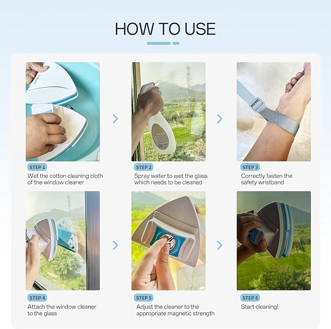 Magnetic Glass Cleaner Tools - Double Sided Windows Glass Cleaner Wiper for 0.2-1.4 Inch(5-35mm) with 1 Pc Microfiber Cleaning Cloth (Beige) 5-Files Adjustable Windshield Cleaner Tool for High-Rise