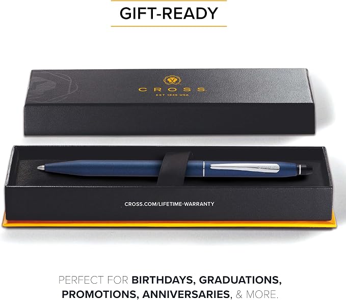 Cross Click Ballpoint Pen, Metallic Navy Blue | High-End Writing Tool for Versatile Use - Smooth Writing & Journaling -Long-Lasting - Black Ink - Includes Gift Box