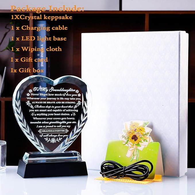 YWHL Granddaughter Gifts from Grandma Grandpa, Birthday Gifts for Granddaughter, to My Granddaughter Crystal Keepsakes Present Ideas on Graduation Wedding Mothers Day