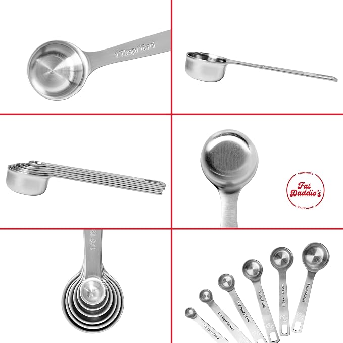 Fat Daddio's MS-06 Stainless Steel Measuring Spoons Set, 6 spoons, Kitchen Gadgets for Baking & Cooking