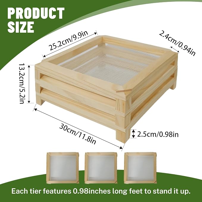 11.8in Square Wooden Herb Drying Rack, Stackable Mesh Countertop Dryer | No-Drill Mesh Rack Dried Herbs,Flowers, Pasta & Veggies.Compact Apartment Kitchen Essential, Practical Gift For Home Cooks