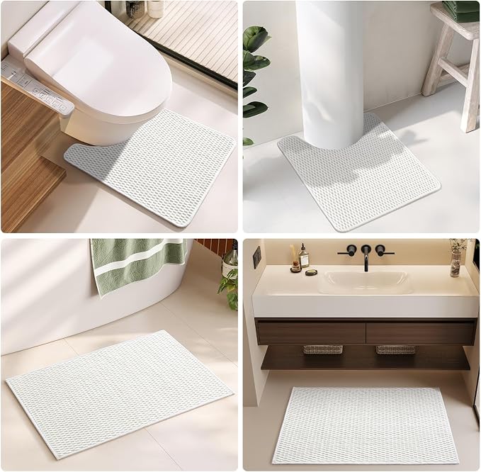 TYUU Large Bathroom Rugs Non Slip Washable Bath Rugs Super Absorbent Bathroom Rug Thin Quick Dry Low Pile Bath Mats, White 36"x48"