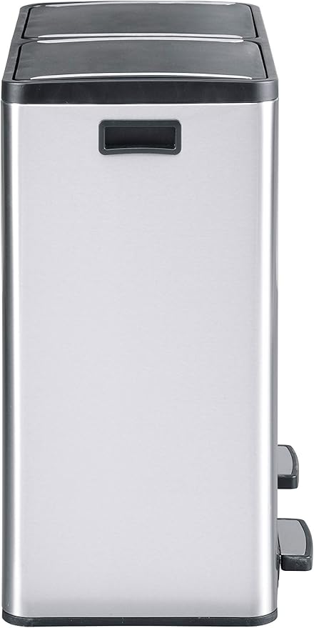 Step N' Sort The 18.5 Gallon Extra Large Capacity, Soft-Step, Dual Trash and Recycling Bin with Removable Inner Bins, Silver