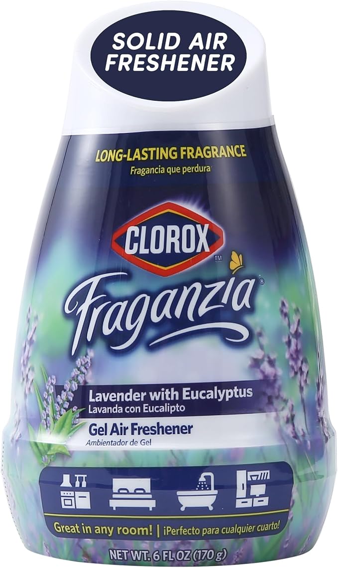 Clorox Fraganzia Gel Air Freshener Cone, Adjustable Odor Eliminating Gel with Lavender and Eucalyptus Scent for Home, Bathroom, Office, Small Spaces, Long Lasting No Battery Freshener, 6 Oz