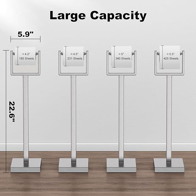 Nickel Toilet Paper Holder Stand，Stainless Steel Toilet Paper Holder Free Standing，Stable Weighted Base Floor Tissue Roll Holder for Bathroom，Modern Pivoting Toilet Paper Stand