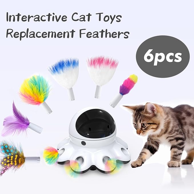 ORSDA 6Pcs Feathers Replacement and Soft Furry Accessories ONLY Fits Cat Toys, Interactive Toys for Indoor Cats-NOT fits for Other Brand Toys