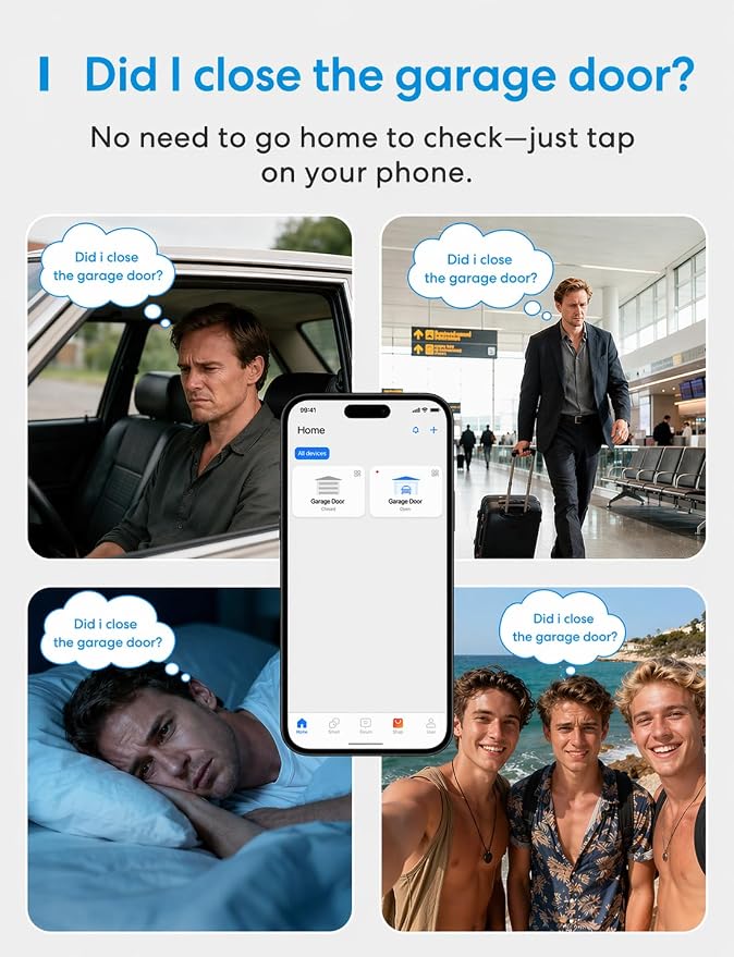 meross Smart WiFi Garage Door Opener Remote Work with Alexa and Google | Compatible with SmartThings, App and Voice Control, Auto Close, Easy to install, No Hub Needed, Non-HomeKit Version