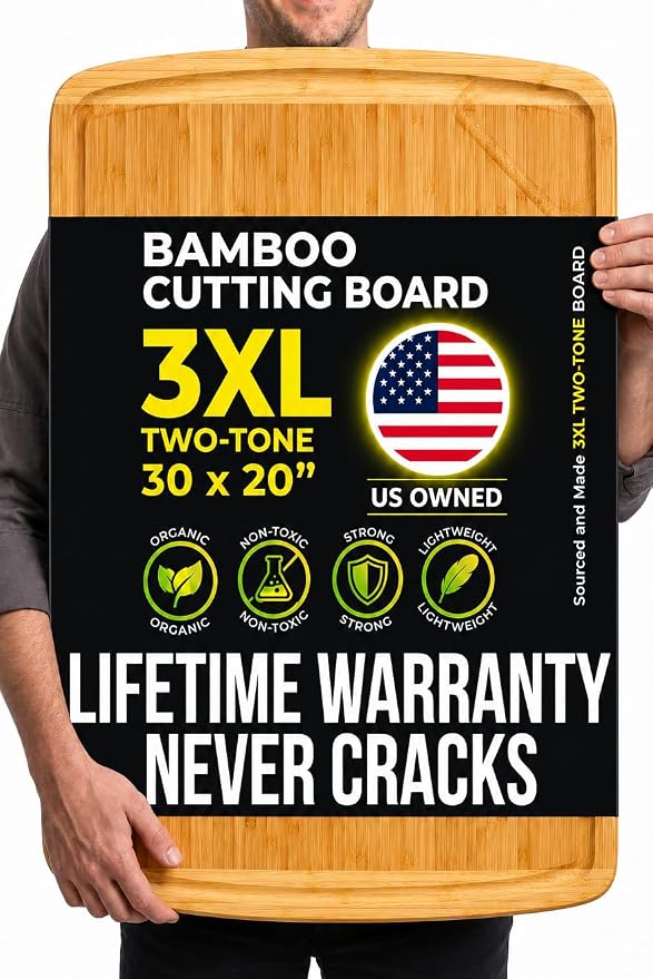 Greener Chef 30 x 20 Organic Extra Large Cutting Board with Lifetime Replacements – Wood Bamboo Chopping Board - Wooden Butcher Block Cutting Board for Carving Turkey, Grilling Brisket and BBQ