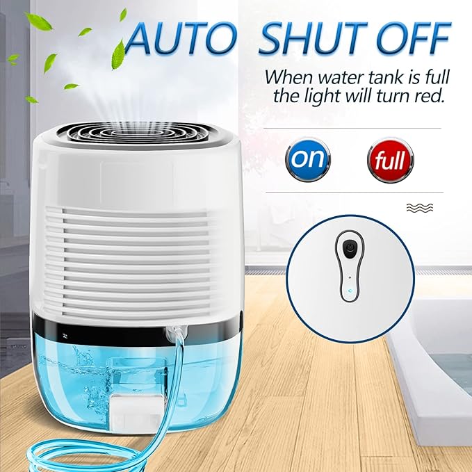 Dehumidifiers for Home 27oz(800ml) Small Auto Shut off Dehumidifiers with Drain Hose,Portable Ultra Quiet Mini Dehumidifier Effective for Bathroom, Basement, Garage, RV, Gun Safe, Closet