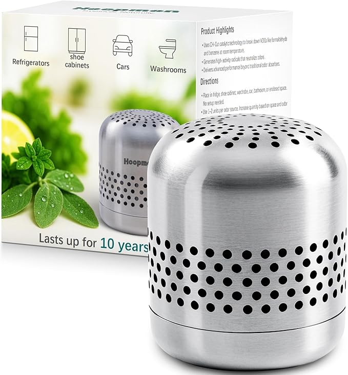 Fridge Deodorizer Lasts 10 Years, long-lasting Refrigerator Deodorizer Odor Eliminator - More Effective Than Baking Soda & Charcoal Bags, For Car, Closet - Nano Catalyst Technology (1 Pack)