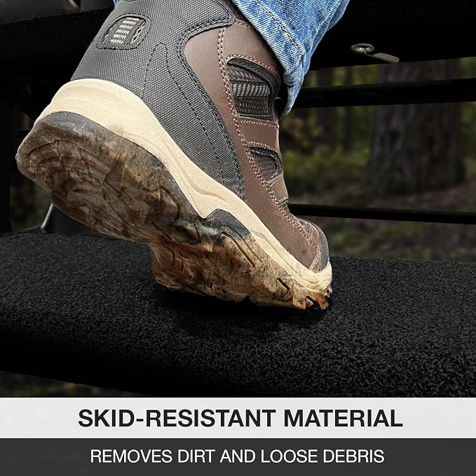 Prest-O-Fit 2-0518 Trailhead Step Rug 19.5 in. W (3 Pc Set) Fits MORryde StepAbove 3 Step - Obsidian Black | Fits MORryde StepAbove 3-step entries, bristle texture brushes dirt from shoes, UV-protected, hose off to clean