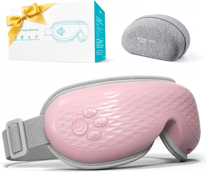 ALLJOY Eye Massager with Heat,Birthday Gifts for Women Men, Bluetooth Music Sleep Mask for Migraine Relief, Eye Strain, Dark Circles & Dry Eyes(Pink)