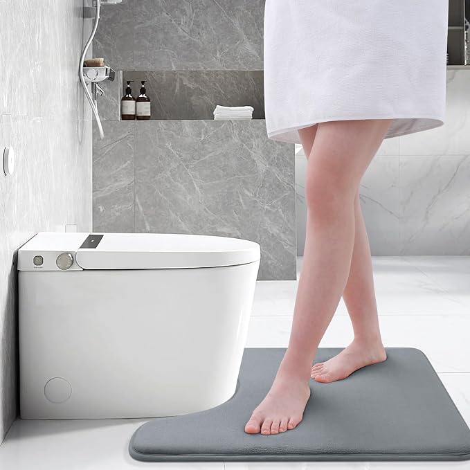 Smiry Memory Foam Toilet Rugs U-Shaped 20x20, Extra Soft Absorbent Non-Slip Contour Bathroom Rugs, Machine Washable Bath Mats for Toilet, Dark Grey