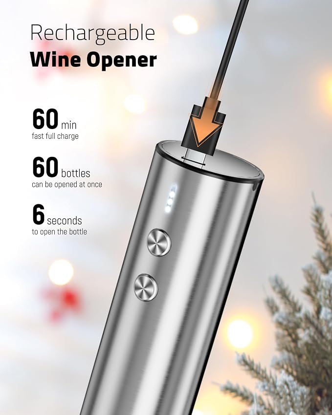 Electric Wine Opener Set - Premium Wine Gifts with Wine Opener, Foil Cutter, Wine Aerator, Vacuum Stopper, and Elegant Gift Box - Ideal Christmas Gift for Unforgettable Moments