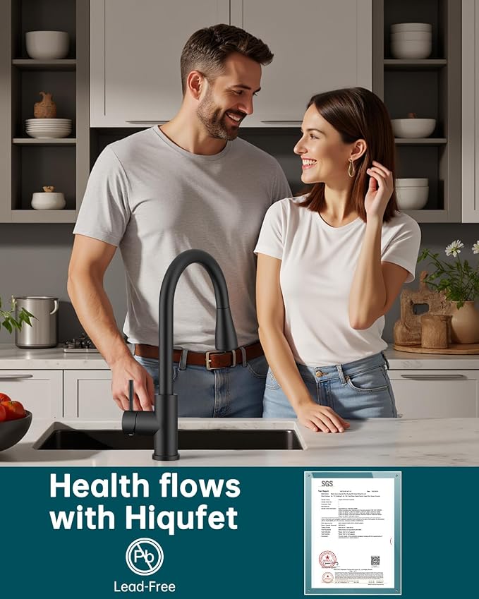 Hiqufet Pull Down Kitchen Faucet with Soap Dispenser, Matte Black | Easy Install, High Arc Single Handle, 3 Spray Modes, 360 Swivel, SUS304 Stainless Steel, Fits RV/Laundry/Bar Sinks