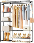 Neprock Wardrobe Closet, Portable Clothing Rack for Hanging Clothes, Free Standing Closet Organizers and Storage System with 4 Tiers Shelves for Cloakroom Bedroom,Black