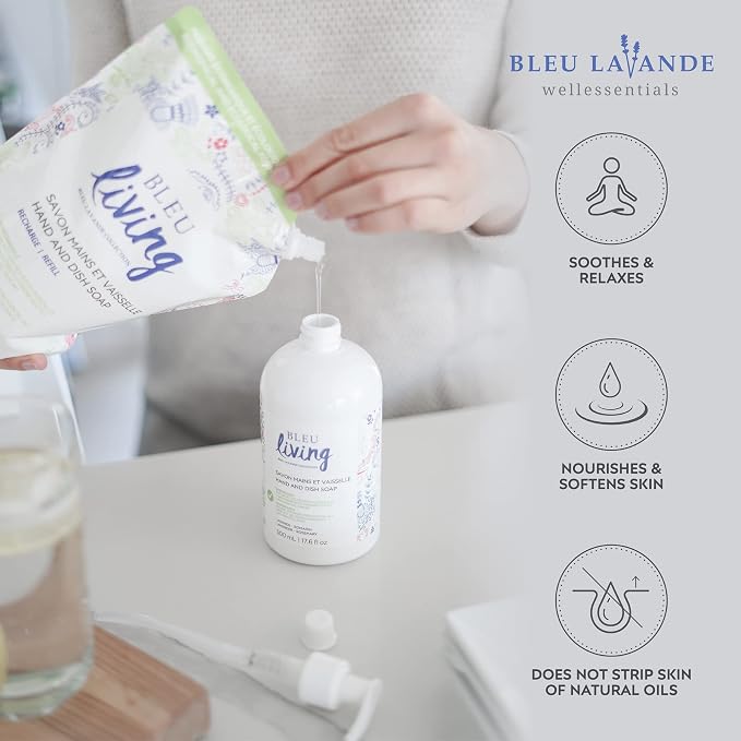 Bleu Lavande - 2 in 1 - Liquid Hand Soap & Dish Soap - Eco friendly - Made with Pure Lavender Essential Oil - Biodegradable - Cruelty free - Vegan - No artificial fragrances - 3 x 33.8 fl oz - 3 Pack