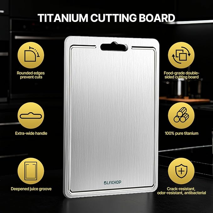 3-Piece Titanium Cutting Board Set with Juice Groove for Kitchen | 3 Sizes: 12"×18", 10"×14", 9"×12", Double-Sided, Non-Slip, Dishwasher Safe, Easy to Clean, Ideal for Meat, Vegetables & Fruit