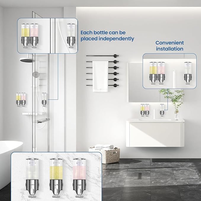 EXIN DECHEN Shampoo and Conditioner Dispenser(Triple x 16.9 oz,Clear) | Easy Installation,Wall-Mounted,Bottle Separable,Large Capacity,Shower Shampoo Conditioner Body Wash Dispenser for Bathroom