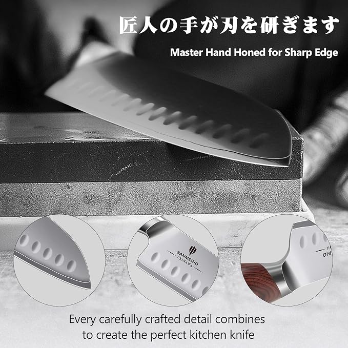 7 Inch Chef Santoku Knife, High Carbon 10Cr15Mov Stainless Steel | Japanese Ultra Sharp Professional Kitchen Cooking Knife with Ergonomic Pakkawood Handle
