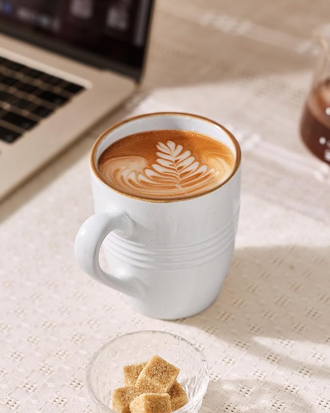 famiware Jupiter Coffee Mugs Set of 8, 13 oz Coffee Mug, Microwave and Dishwasher Safe, Coffee Cups with Handle for Coffee, Tea, Cocoa, Milk, White