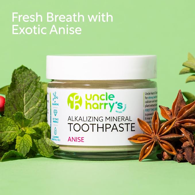 Uncle Harry's Anise Remineralizing Toothpaste | Natural Whitening Tooth Paste Freshens Breath & Promotes Enamel | Vegan Fluoride Free Toothpaste (2 Pack)