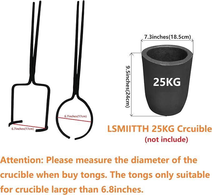 25KG Crucible Tongs for Melting Metal, Foundry Casting Tools Crucibles Pouring and Lifting Tongs Set - Jaw of 6.7inches, Length of 25 inches