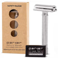 Parker THE VARIANT CLOSED COMB - ADJUSTABLE Double Edge Safety Razor, Customize your Shave with a Turn of the Dial from Mild to Aggressive - 5 Blades Included (SATIN CHROME) | Closed-Comb Head And Five Adjustable Settings Let Users Customize Comfort An...