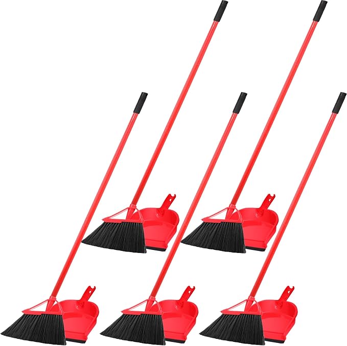 Gerrii 5 Set Broom and Dustpan Combo Set 52.8 Inch Height Broom and Dustpan Set for Home Angle Kitchen Broom Dustpan Cleaning Set for Indoor Kitchen Lobby Office Garage Floor Sweeping