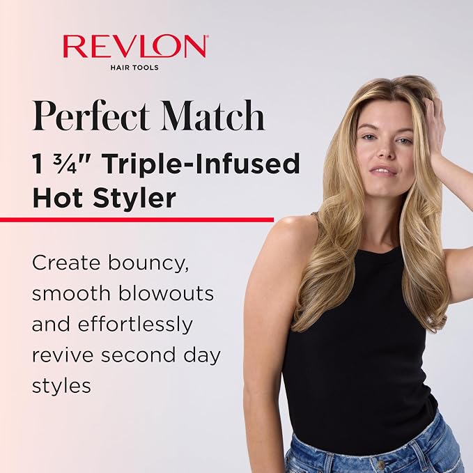 REVLON Perfect Match Hot Styler Heated Styling Brush, 1¾ Inch Round Hair Brush for Blowout Refreshing Curls, Volume, and Body, Ionic Technology, Triple Oil Infused Barrel