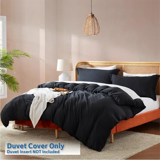 Nestl Black Duvet Cover King Size - Soft Double Brushed King Duvet Cover Set, 3 Piece, with Button Closure, 1 Duvet Cover 104x90 inches and 2 Pillow Shams