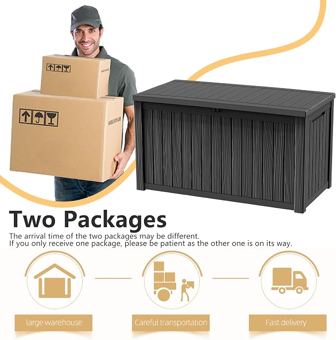 DRATO 180 Gallon Deck Boxes Outdoor Waterproof, Lockable Outdoor Storage Box for Patio Furniture Pool Supplies Garden Tools, Weatherproof Resin Storage Box for Backyard (Black, 180 Gallon)