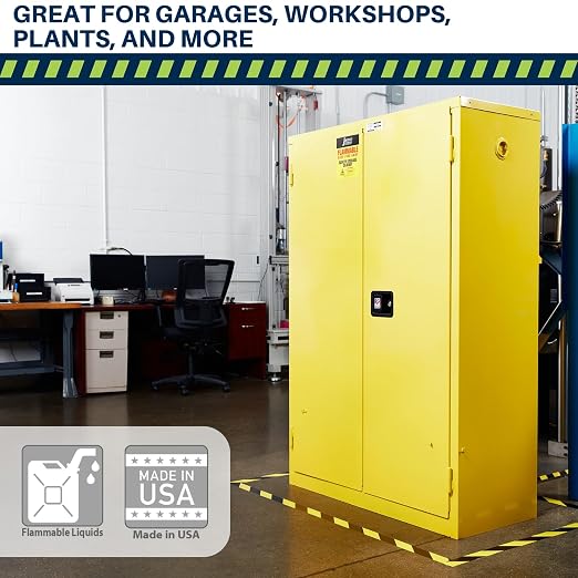 Jamco 45 Gallon Steel Flammable Safety Cabinet, Manual Doors, Yellow | All-Welded Double-Wall Steel Flammable Storage Cabinet, Lockable Doors, 43"W X 18"D X 65"H, Osha & Fm Certified, Made In Usa