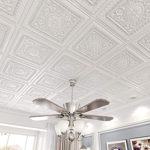 Art3d Drop Ceiling Tiles, Glue up Ceiling Tiles, 2'x2' Plastic Sheet in White (12-Pack, 48 Sq.ft)
