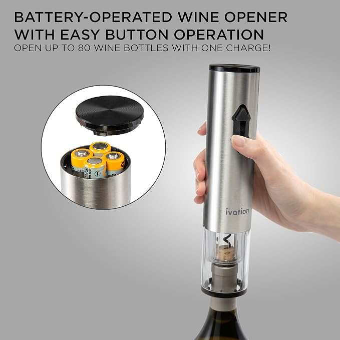 Ivation 9-Piece Wine Set | Electric Opener, Air Pump, Pourer with Aerator, Wine and Champagne Stoppers, Foil Cutter, and Stand.