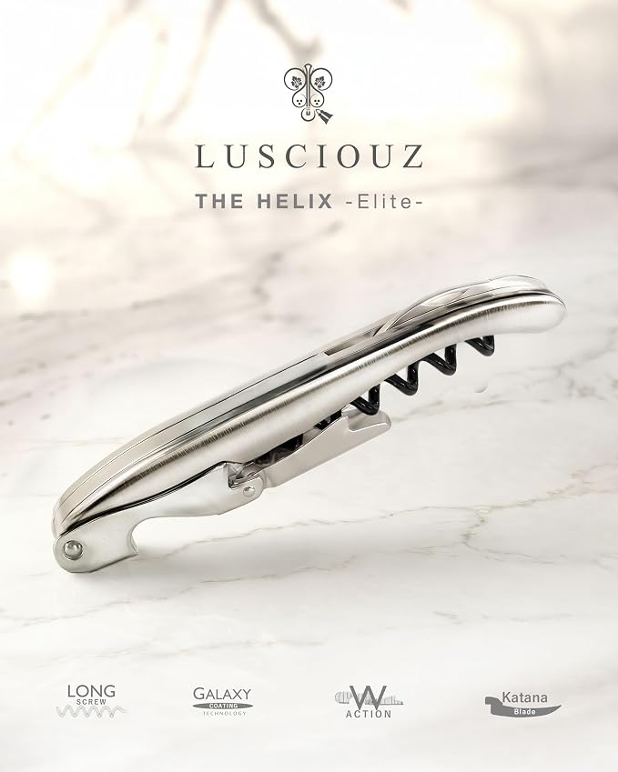 LUSCIOUZ Zero Resistance Corkscrew Silent Wine Bottle Opener Waiters Corkscrew Wine Key Made in Japan (6-Coil Long Corkscrew (SV))