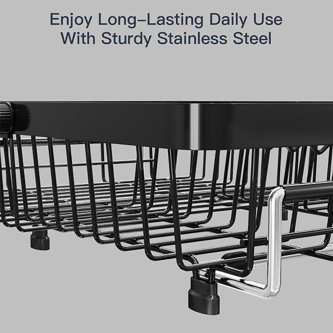 Dish Drying Rack Over The Sink with Utensil Holder | Expandable Stainless Steel Dish Drainer for Small Kitchen, Apartment, RV, Counter Space Saving, Perfect Fit, Rustproof