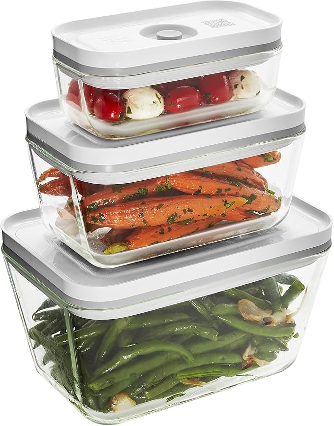 Zwilling Fresh & Save 3-Pc Glass Food Storage Container Set | Airtight Glass Containers Keep Food Fresh Up to 5X Longer with the Fresh & Save Vacuum Pump (Pump Not Included).