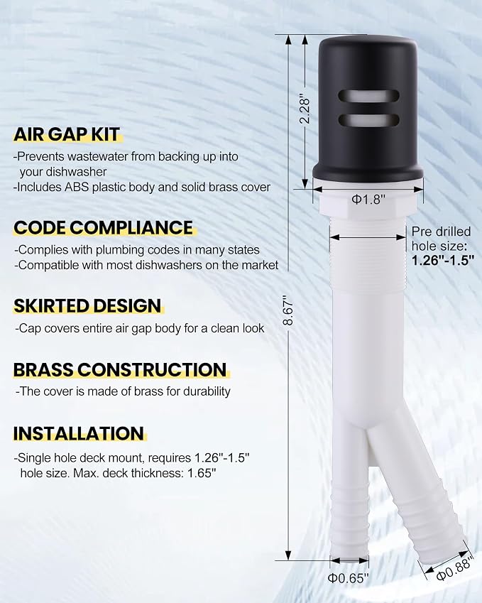 Kitchen Faucet with Air Gap: WOWOW Stainless Steel Kitchen Sink Faucet and Dishwasher Air Gap Kits for Kitchen Sink 2 or 4 Hole, Matte Black Finish