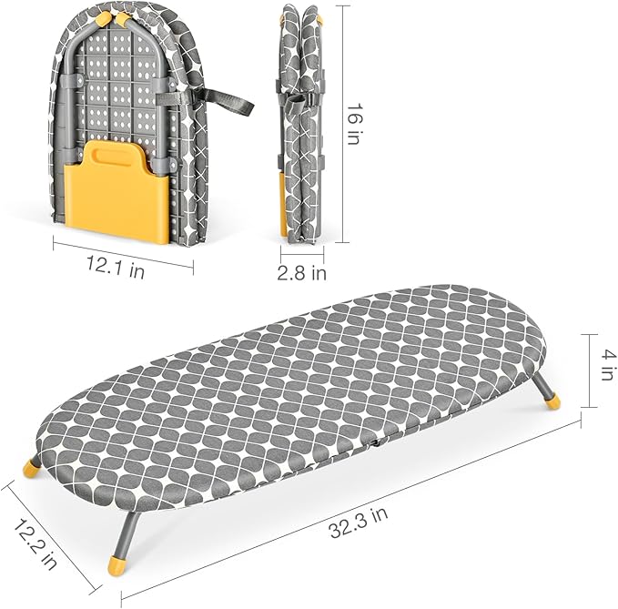 APEXCHASER Foldable Ironing Board, Tabletop Small Iron Board with Heat Resistant Covers, Portable Folding Mini Iron Table with Non-Slip Feet for Home, Laundry Rooms, Dorms, Travel Use, Gray